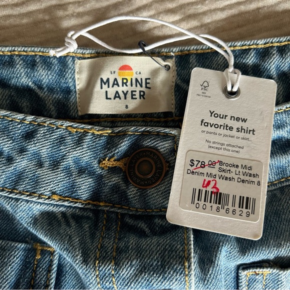 NWT Marine Layer Brooke Denim Button Front Midi Skirt - Picture 5 of 6